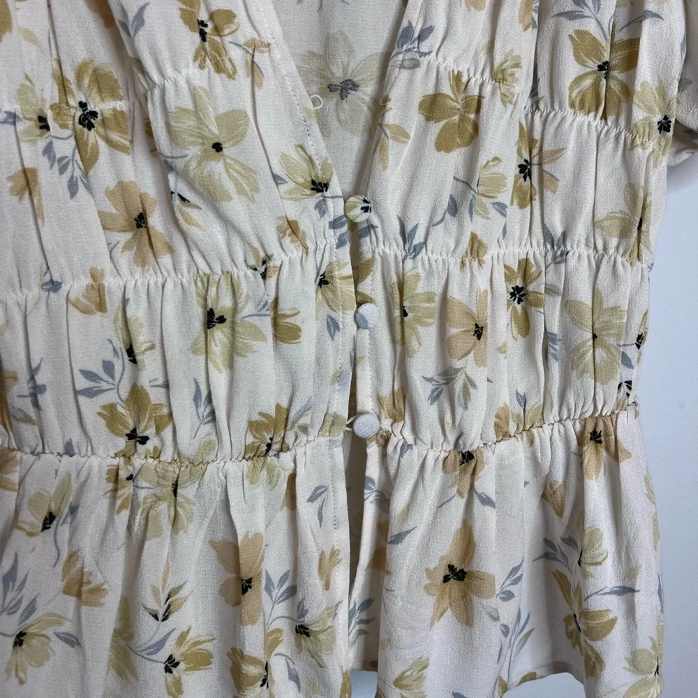 Zara Puff Sleeve Floral Button Front Top XS